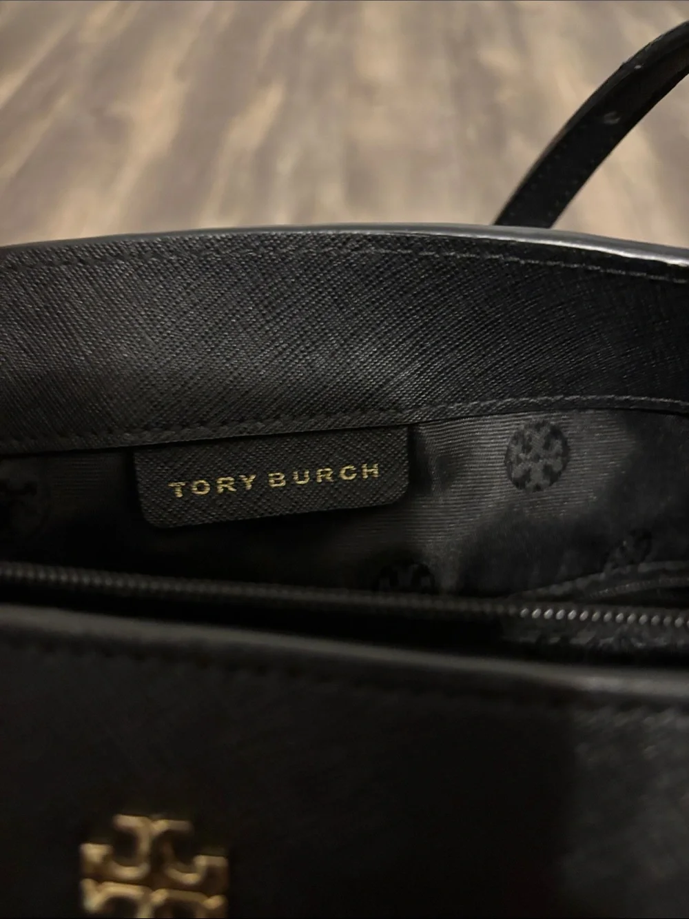Tory Burch Black Saffiano Tote with Gold Logo